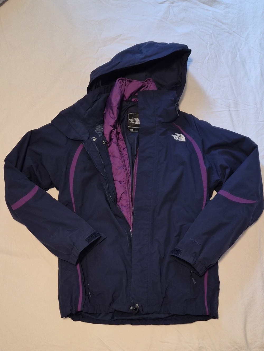 The North Face Women’s 2 in 1 Navy and Purple Ski Jacket with Hood